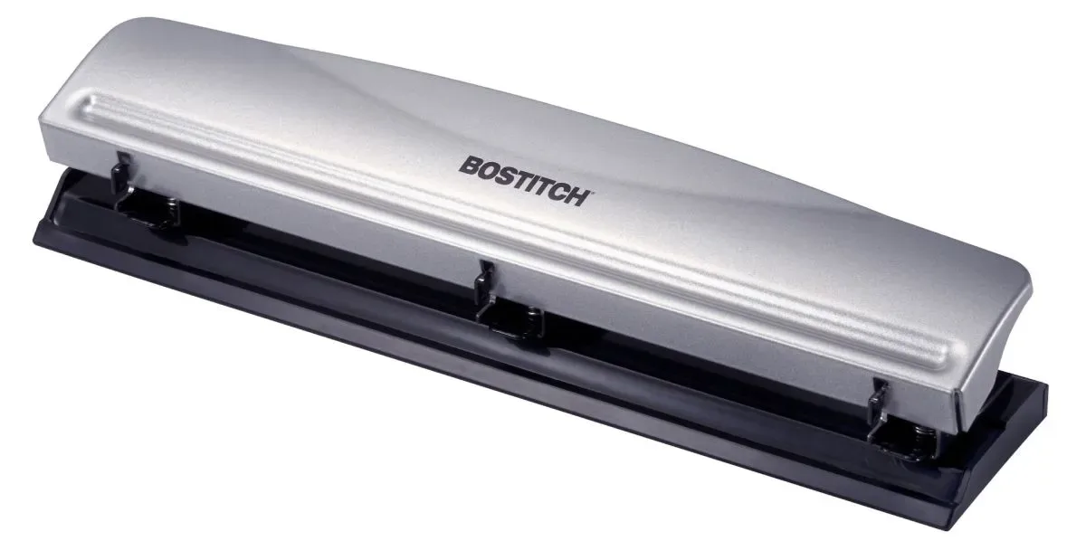 Bostitch Office HP12 Silver Black 3-Hole Punch